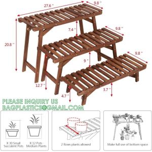 Wood Plant Stand Ladder Plant Shelf, Flower Pot Display Rack Freestanding
