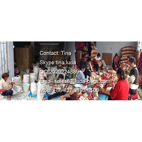 LUDA 2016 summer straw handbags pom poms deco wheat straw beach bag