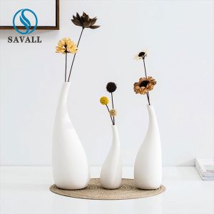 White Single Stem Savall Bone China Ceramic Vase For Dried Flowers