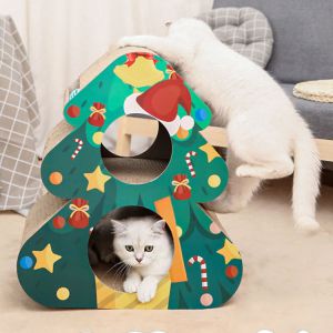 Christmas Tree Cat Scratch Board, Double-Layer Cat Litter, Triangular, Vertical