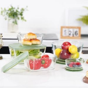 Cheap Modern and Stylish Teal Color Glass Container with PP Lid Made of High Borosilicate Glass for Food Storage for sale