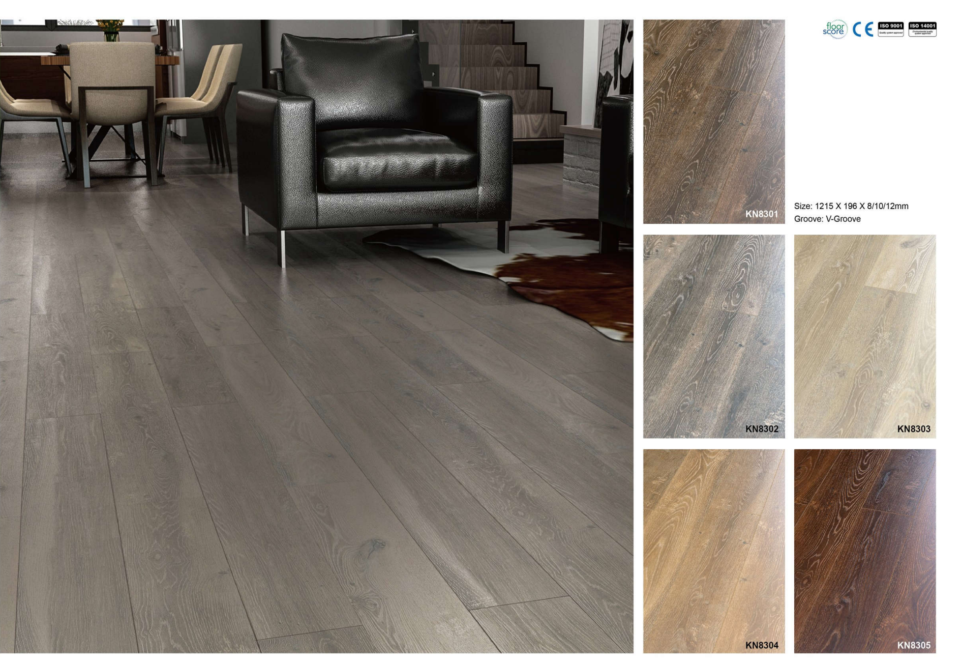Waterproof Laminated Hdf Engineered Wood Flooring Grey 8mm