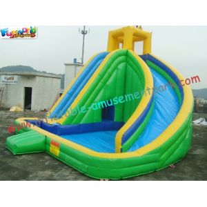 Green Waterproof Outdoor Inflatable Water Slides , Inflatable Water Slide Pool
