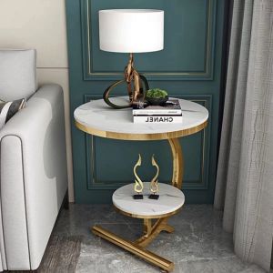 Light Luxury White Sofa Side Table With Marble Table Top SEDIA