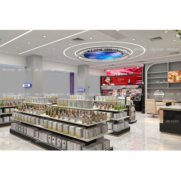 Cosmetic Shop Design Black Golden Perfume Store Shelf for Retail Display Furniture Space-saving Store Design