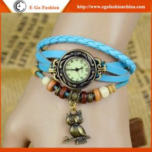 China Owl Bird Pendant Watch Vintage Bracelet Watch Genuine Leather Watch Strap Quartz Watches on sale