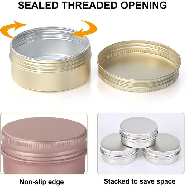 Silver Gold Empty Aluminum Cosmetic Jars Engraving Storage Container