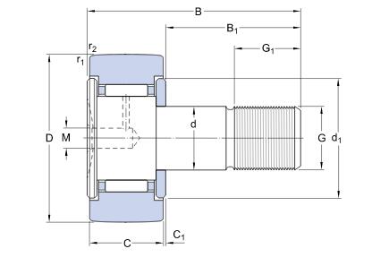 M12X1.5 Cam Follower KR30 Roller Needle Bearings CF12 Single Row