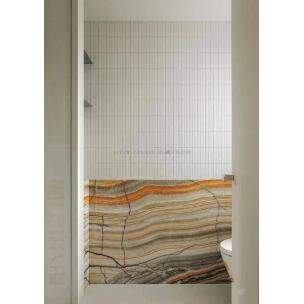 Hotel Table Furniture Design with Natural Stone Bookmatched Rainbow Onyx Marble Slab