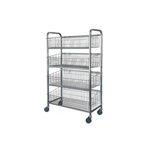 China Vegetable Mobile Commercial Wire Shelving Storage Rack With 4 Shelf Baskets on sale