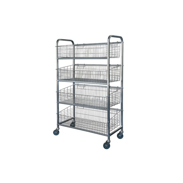 Quality Vegetable Mobile Commercial Wire Shelving Storage Rack With 4 Shelf Baskets wholesale