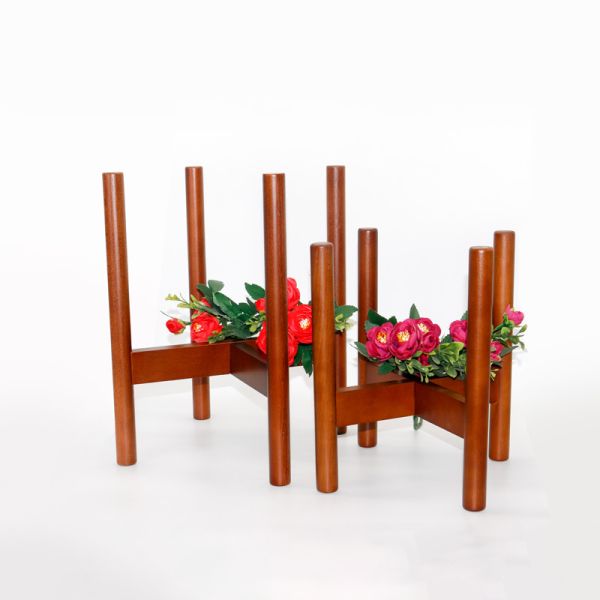 Natural Wooden Plant Stand with Walnut stained color Beech wooden Planter 8"