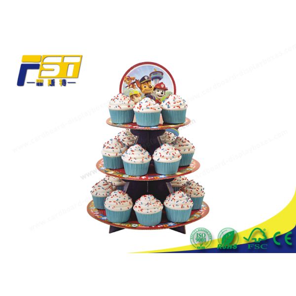 3 Tiered Cardboard Cupcake Stand , Colorful Cardboard Wedding Cake Stand SGS Approval