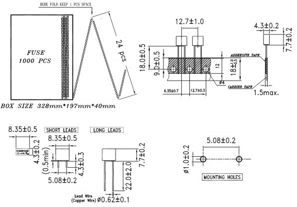 UL VDE CSA Ammo Pack Radial Leaded Black Thermoplastic Fast Blow Micro Fuse MSF 005 F5A 250V 8.35x7.7mm