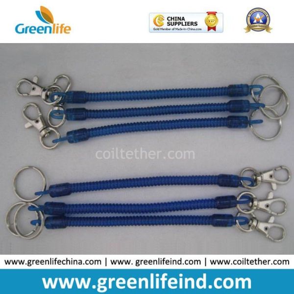 Quality Safe Spring Hook Plastic Transparent Blue Spiral Cord Key Coil wholesale