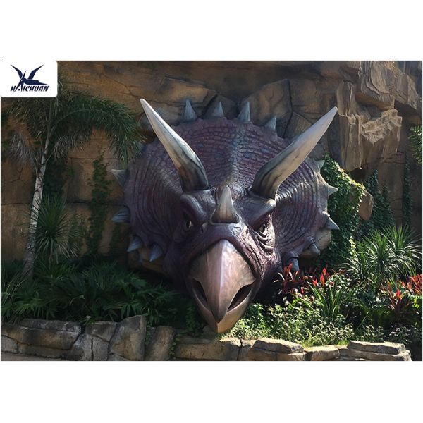 Jurassic Theme Park Life Size Fiberglass Animals Decorative Resin Dinosaur Head Statues
