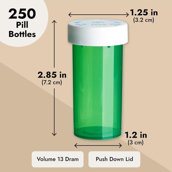 250 Pack Empty Pill Bottles with Caps, Plastic 13 Dram Medicine Vials for