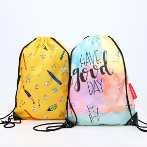 Full Color Printed Yellow 210D Nylon Sports Drawstring Bag