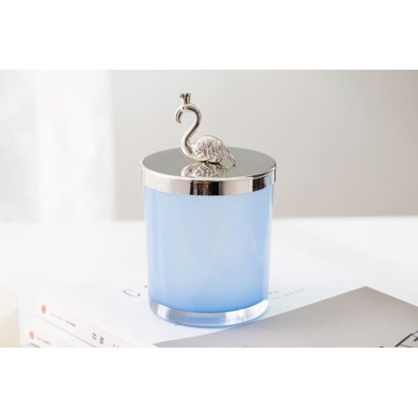 Empty 430ml Color Glass Candle Holder 15oz Blue Candle Jars With Lids