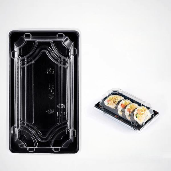 Quality Disposable Food Grade PET Rectangular Plastic Sushi Tray With Lid wholesale