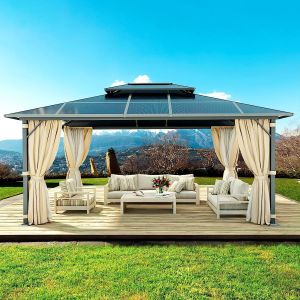 Gazebo Polycarbonate Double Roof Canopy Outdoor Aluminum Frame Pergola,
