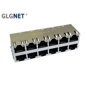 Magnetic RJ45 Connector 2 x 6 Ports with Yellow Green LEDs Through Hole Mounting