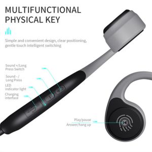 10m Bone Conduction Headphones Open Ear Bluetooth Sport Wireless Earbuds Built -