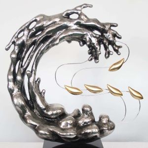 China Wave Garden Metal Water Fountain Sculpture 2000 Abstract Steel Sculpture Waterscape on sale