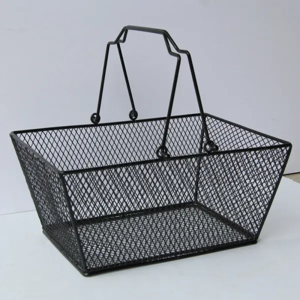 Black Cosmetics Storage Baskets Iron Wire Mesh Shopping Basket