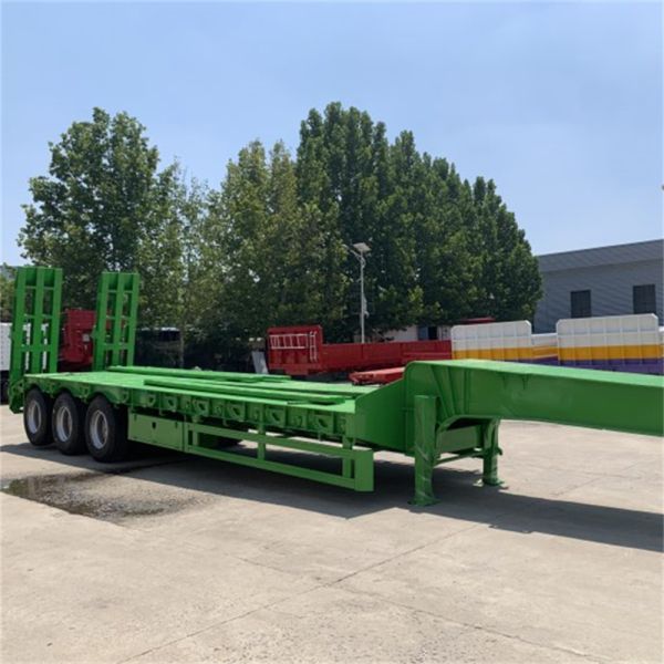 3-Axle 60t Dump Semi-Trailer with Hydraulic Ramp Low Bed Trailer and 4/5/6mm Thick Grid Plate