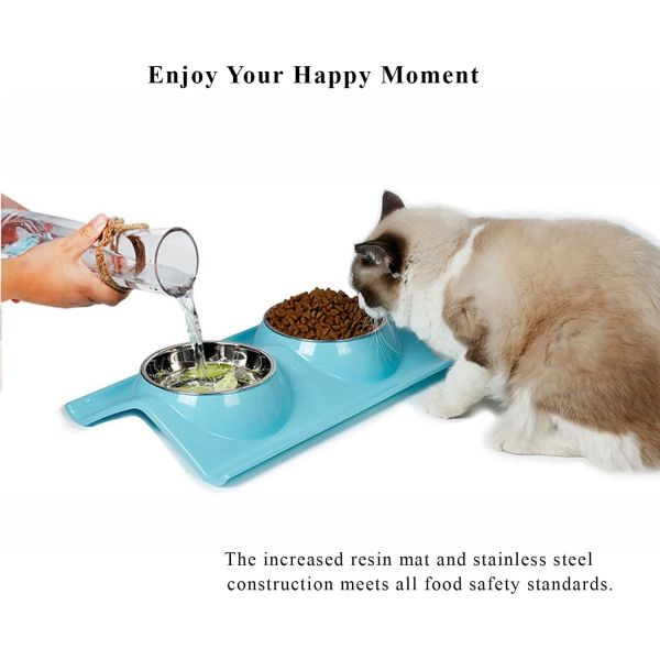 Double Dog Cat Stainless Steel Pet Bowls No Spill Resin Station