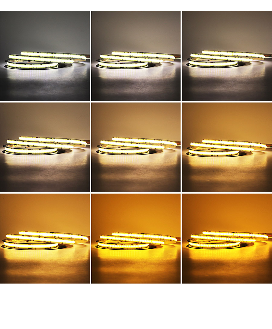 CCT 5m Led Cob Strip Light IP20 Dual Color Led Strip 576 Leds/M