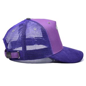 Customization 5 Panel Trucker Cap Visor Curved Eyelets Purple Mesh Hat Color
