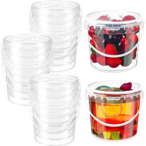 Clear Plastic Bucket With Lid And Handle (1 Pack), Ice Cream Tub With Lids -