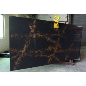 Kitchen Coutertop Black Artificial Quartz Stone Slab With Golden Pattern