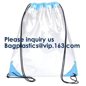 PVC Drawstring Bag Backpack With Solid Bottom Promotional Custom 210D Transparen