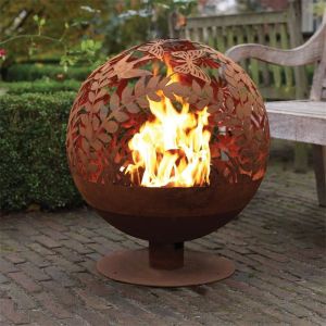 Sphere Rustic Floral Style Corten Steel Fire Globe Fireplace For Portable Heater