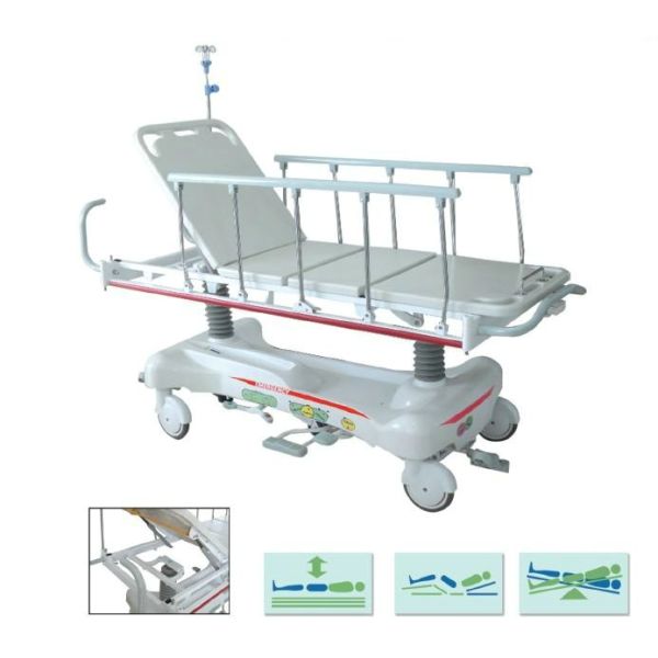 Hydraulic stretcher trolley with scaling system for transporting patients