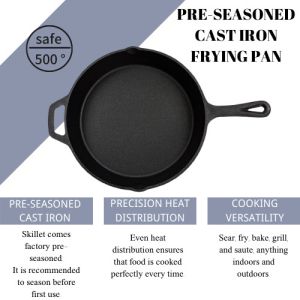 Heavy Duty Durable 10 Inch Cast Iron Skillet With Helper Handle -