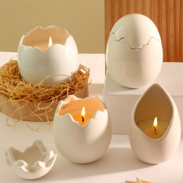 Egg Shape Ceramic Candle Containers Multifunctional For Home Decoration