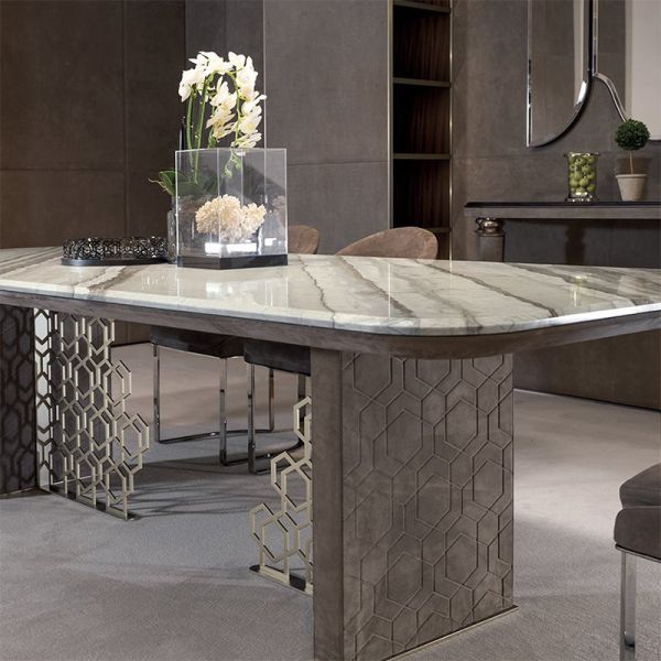 Italian Minimalist Custom Marble Dining Table Rectangular Stainless Steel