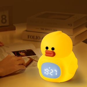 Cartoon Duck LED Night Light Alarm Clock Kawaii Silicone Sensor Warm Color