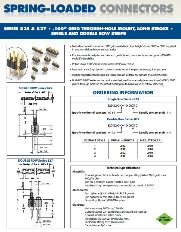 825-22-002-10-001101 2 Position Spring Piston Connector Through Hole