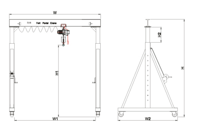 Height Adjustable Hand Winch Gantry Crane with 0.5~5Ton Capacity and Remote Control