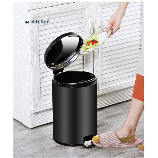 Stainless Steel Bin Round Shape Waste Trash Can 12L Home Trash Can Kitchen Household Hospital Pedal Dust Bin