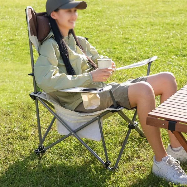Outdoor Camping Portable Folding Beach Chair with Armrest and Removable Armrest Design