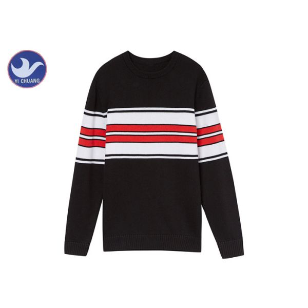 Contrast Color Stripes Men'S Knit Pullover Sweater Anti - Shrink Young Boy