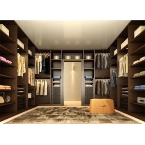 MDF U Shape Walk In Closet Wardrobe With Hang Rob , Simple Design Drawings