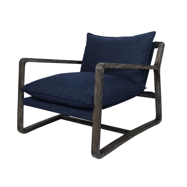 Quality Modern Wooden Frame Lounge Chair 82x91x76cm Comfortable With Navy Blue Cushions wholesale