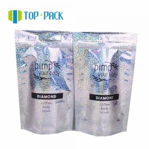 China Mylar Glossy Zip Lock Stand Up Bag Aluminum Foil Holographic Stand Up Pouch on sale